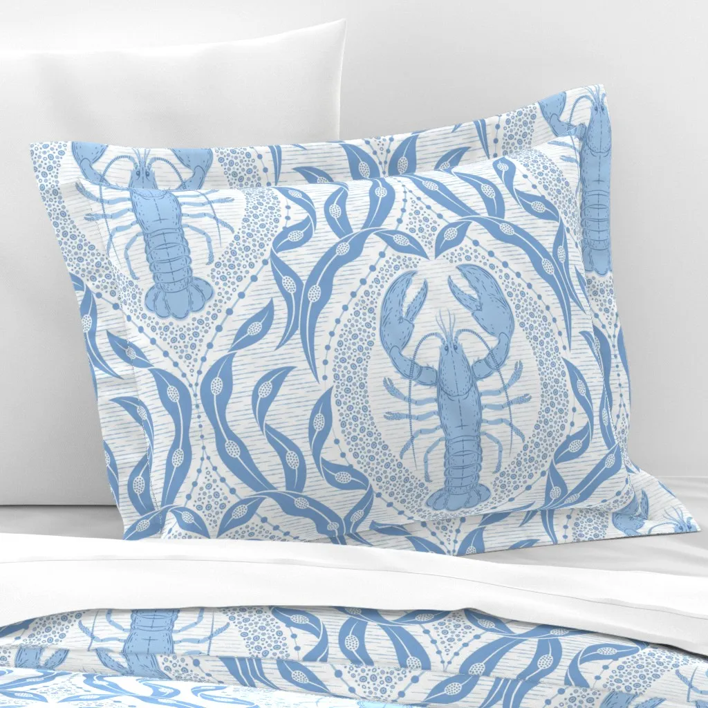 Lobster Seaweed Nautical Damask Cushion Cover - White, Cotton product
