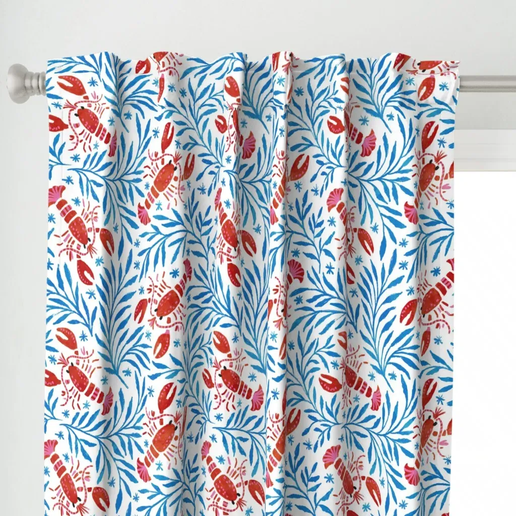 Lobsters Seaweed Stars Curtain Panel - Red alternate view