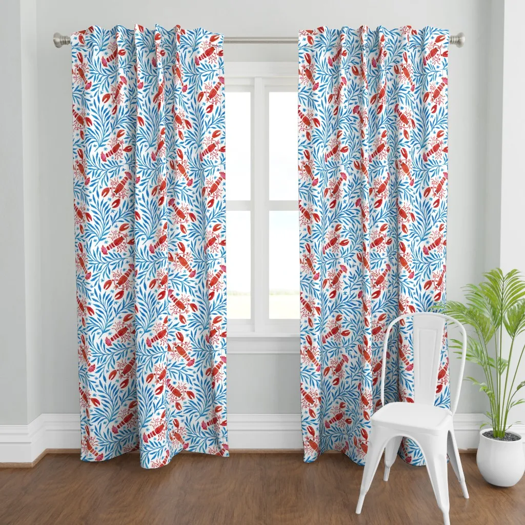 Lobsters Seaweed Stars Curtain Panel - Red product