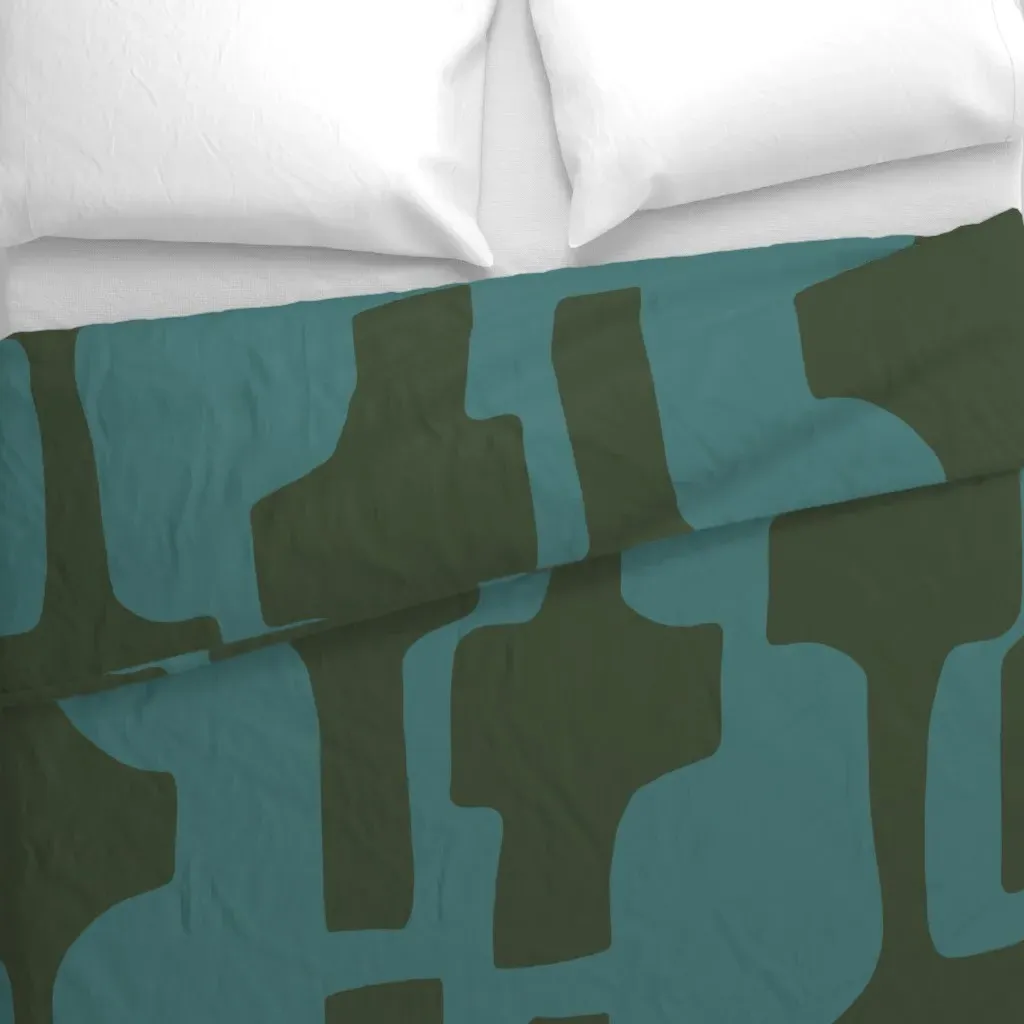 Loden Green On Teal Duvet Cover - Olive Green alternate view