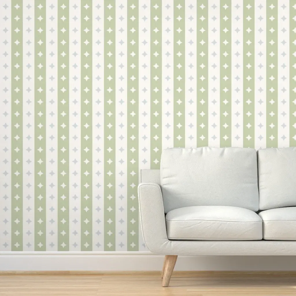 Logan Green Blue Star Stripe Peel and Stick Wallpaper - Sage Green product