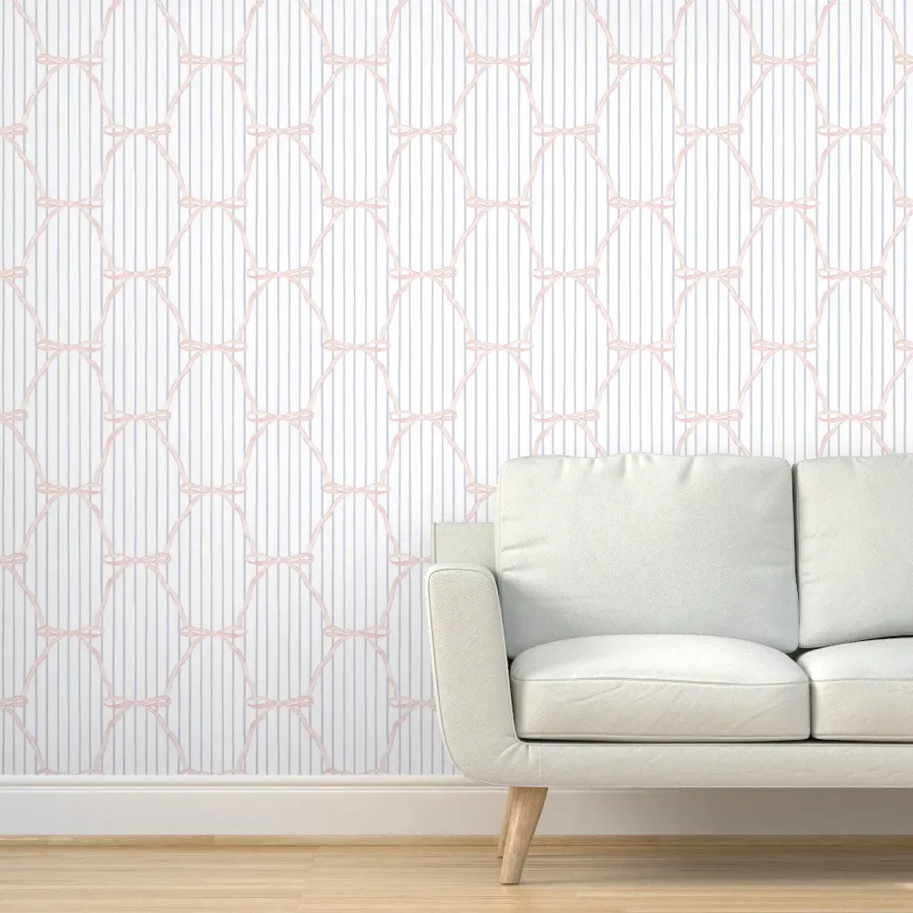 Lola Bows Stripes Peel and Stick Wallpaper - White, Pink product