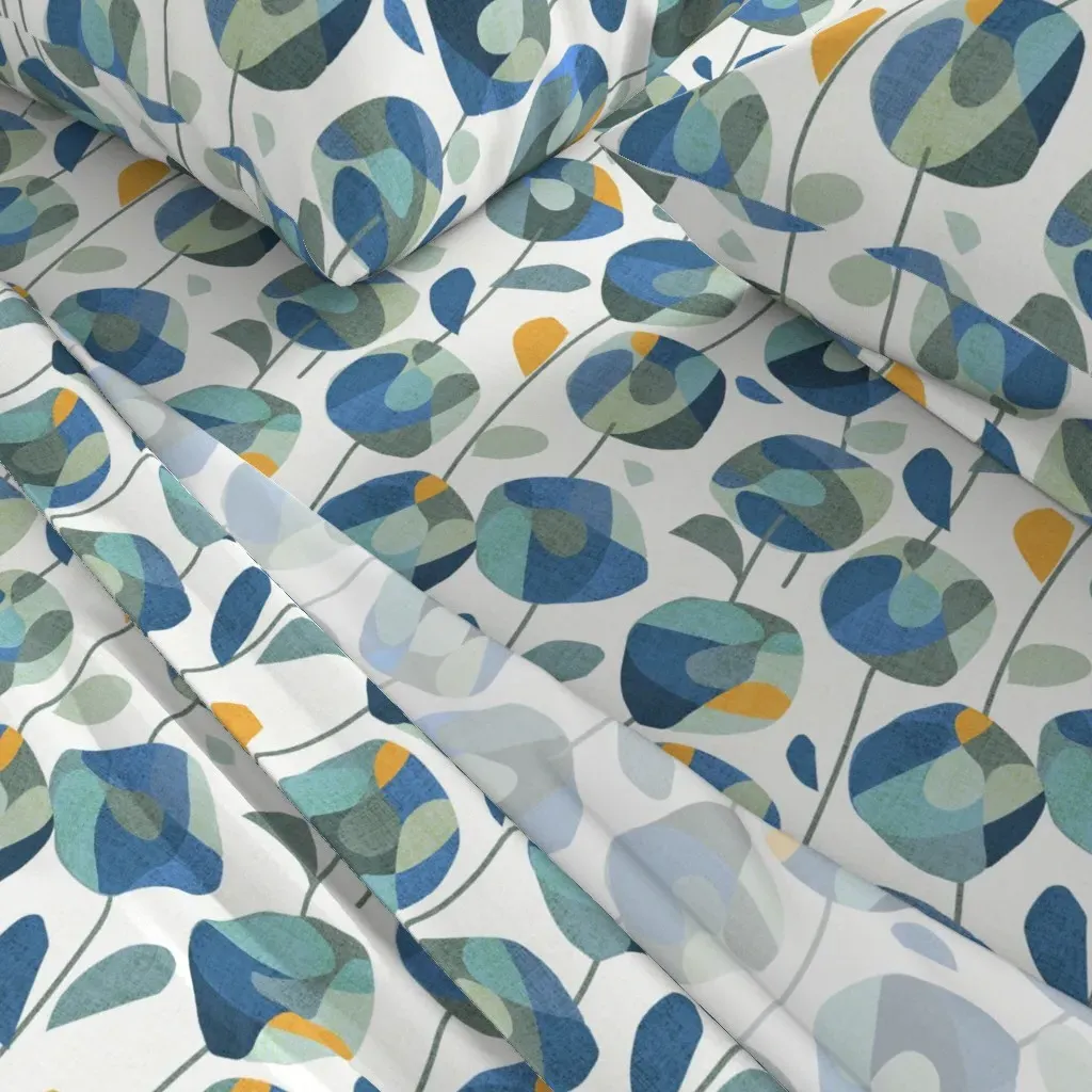 Lolly Pop Flowers Floral Queen Sheet Set - Blue, Gold alternate view