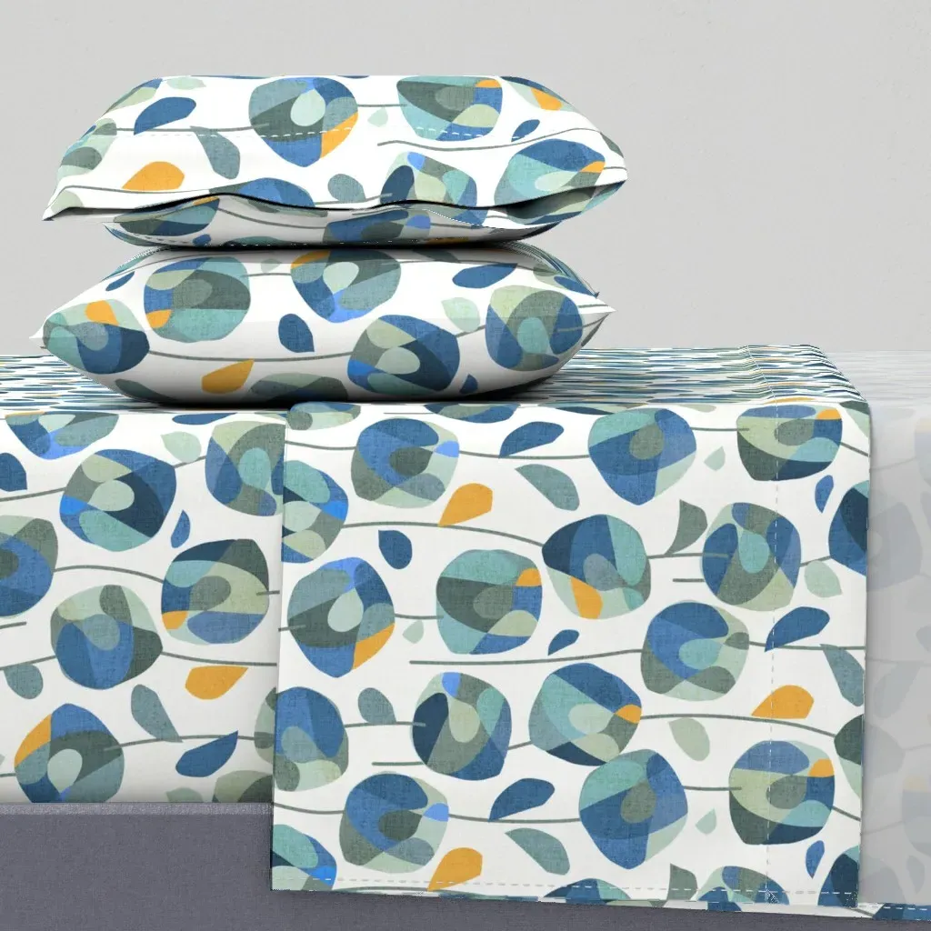 Lolly Pop Flowers Floral Queen Sheet Set - Blue, Gold product