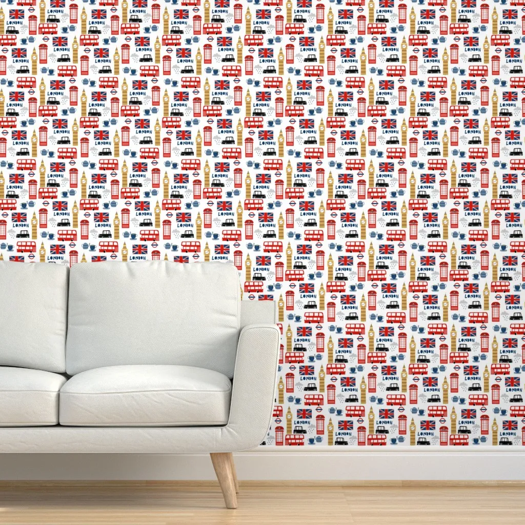 London England World Cities Peel and Stick Wallpaper - Red, Fabric product