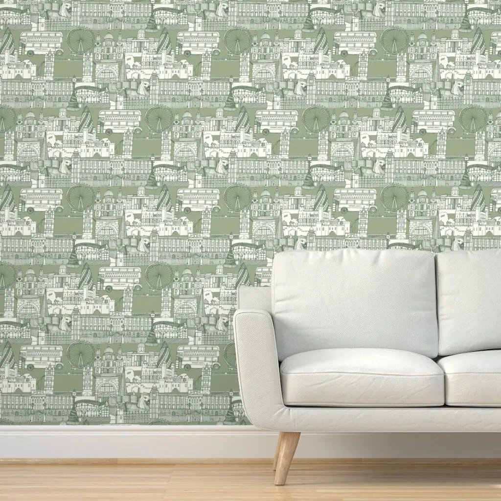 London Toile Peel and Stick Wallpaper - Sage Green product