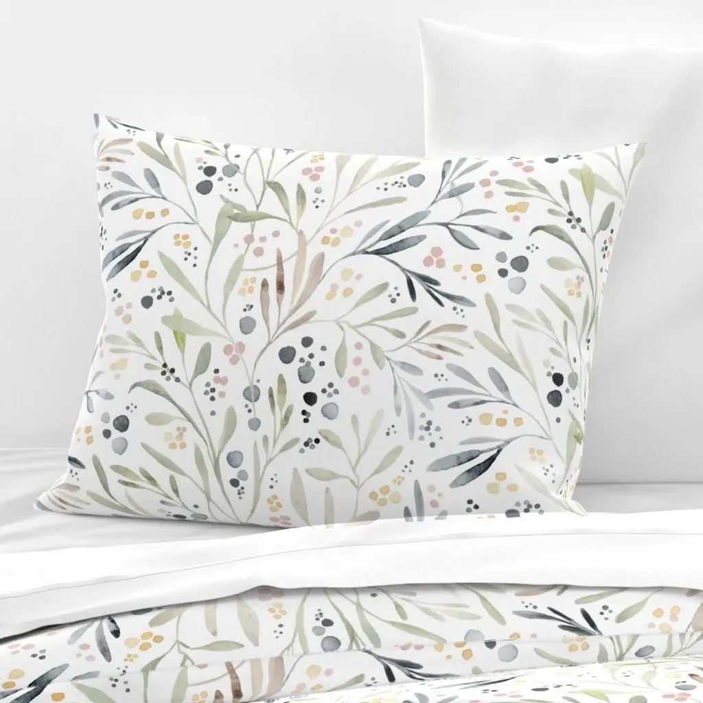 Long Leaves Standard Knife Edge Cushion Cover - Sage Green, Cotton Sateen product