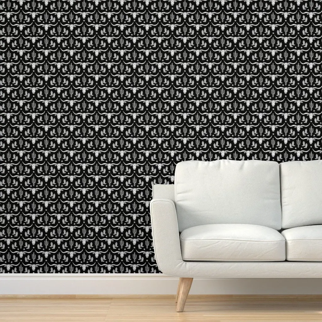 Longhorn Damask Peel and Stick Wallpaper - Black & White product