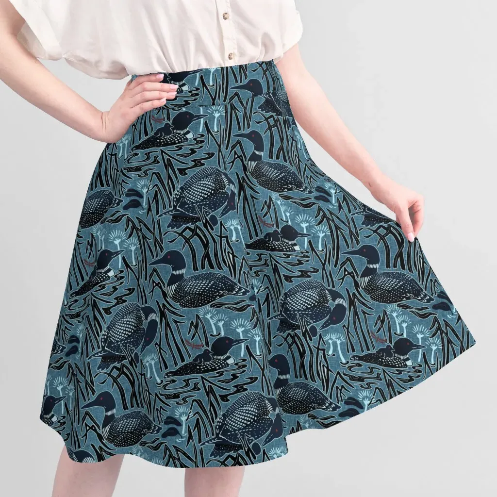 Loon Birds At Dusk Large Fabric Yardage - Dark Blue, Pique alternate view