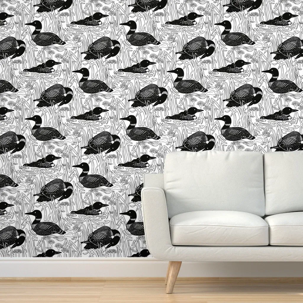Loon Birds Coloring Large Peel and Stick Wallpaper - Black product