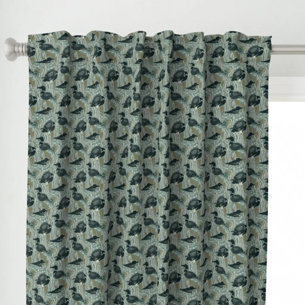 Loon Birds Dawn Grey XS Curtain Panel - Dark Teal alternate view