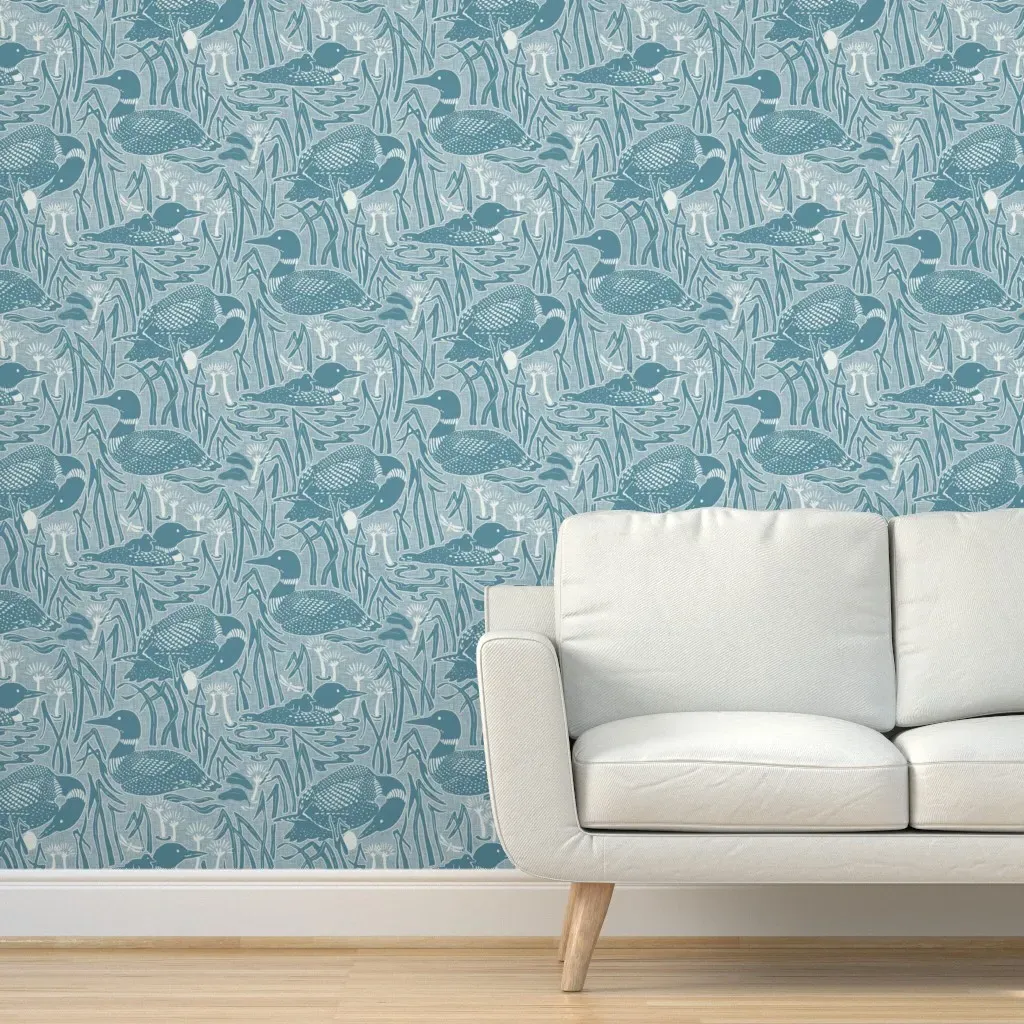 Loon Birds Large Peel and Stick Wallpaper - Blue Haze product