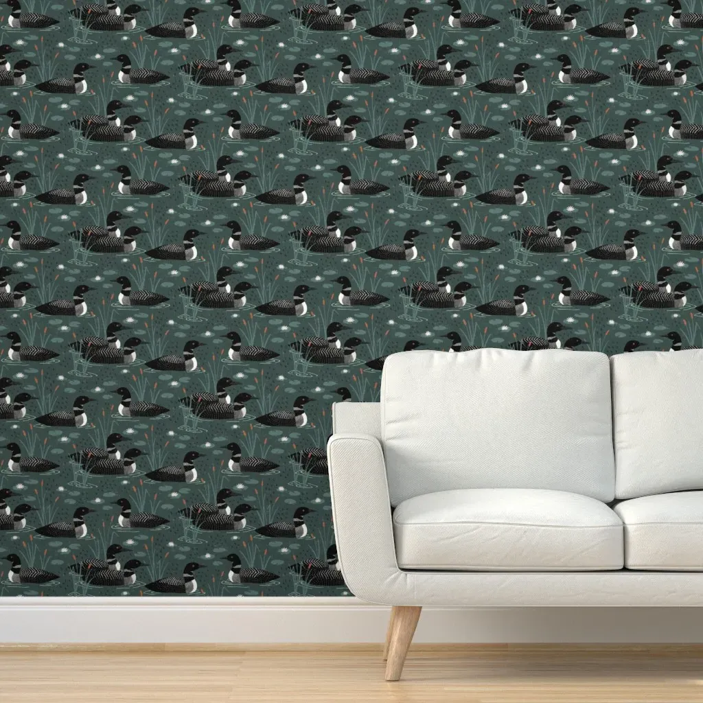 Loons On The Lake Peel and Stick Wallpaper - Teal product