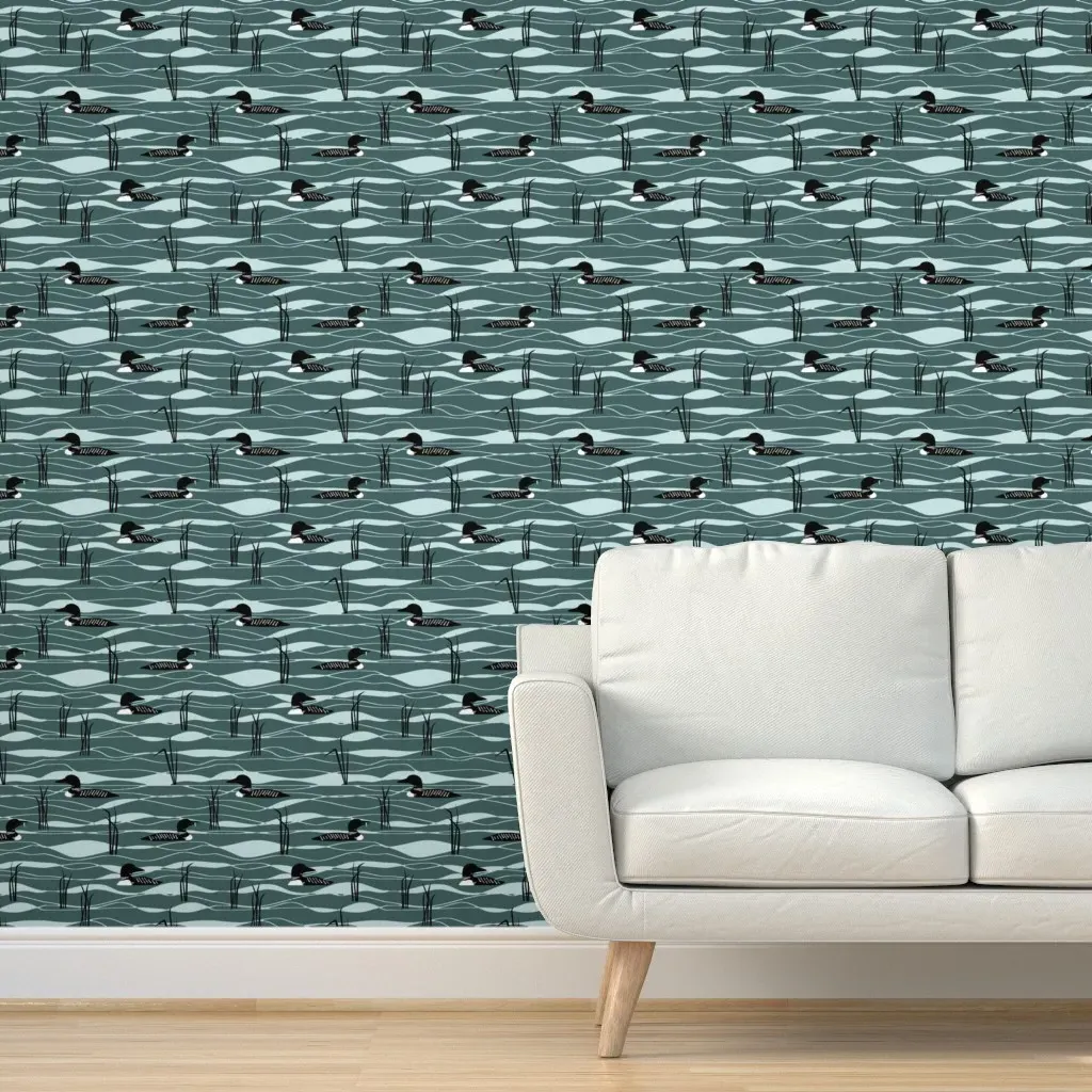 Loons On The Lake Peel and Stick Wallpaper - Teal product