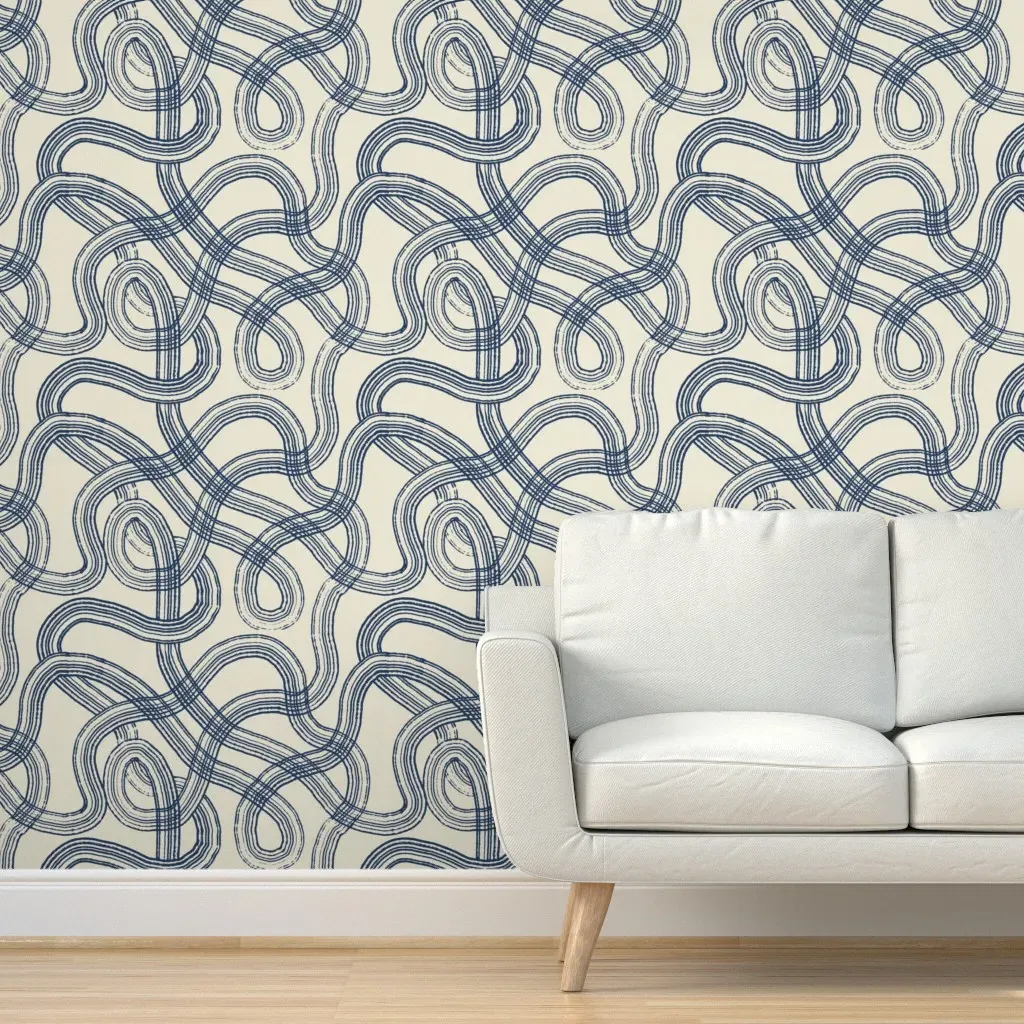Looping Abstract Brush Strokes Peel and Stick Wallpaper - Navy Blue product