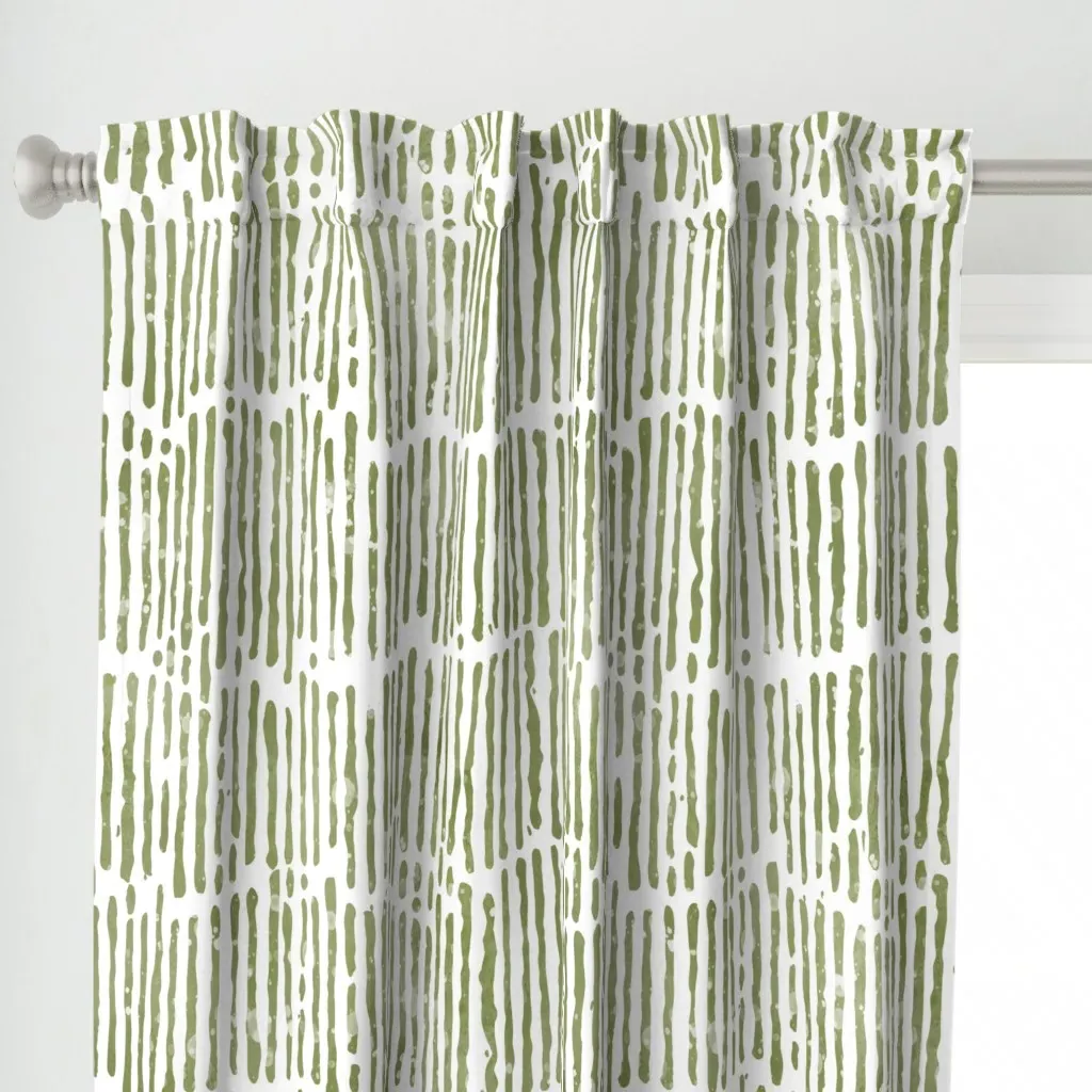 Loose Hand Drawn Stripes Curtain Panel - Sage Green alternate view