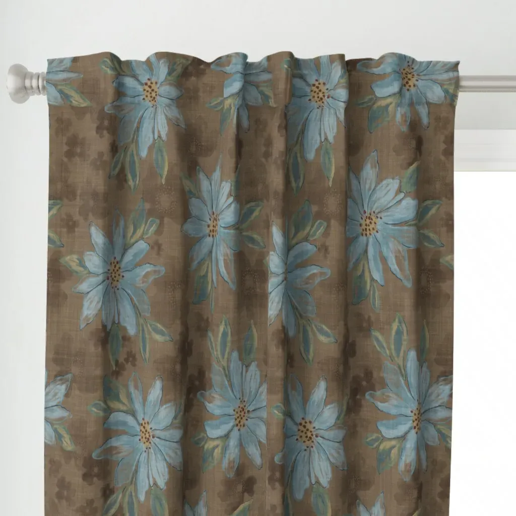 Loose Hand Drawn Textured Curtain Panel - Blue alternate view