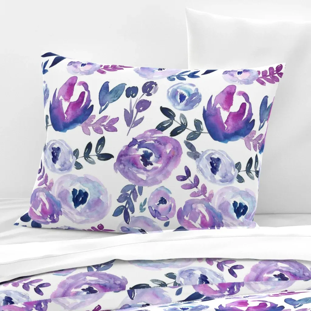 Loose Watercolor Floral Standard Pillow Cover - Purple, Cotton Sateen product