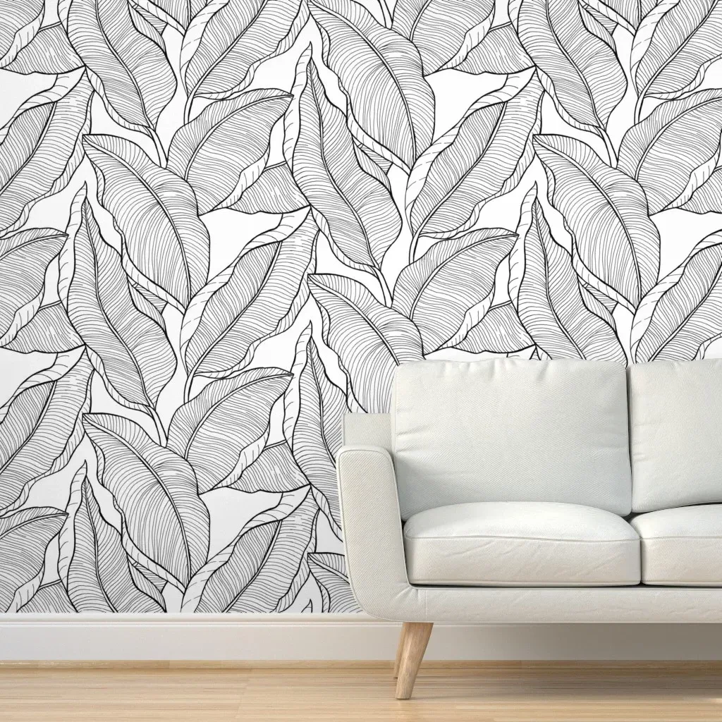 Lost In The Jungle Leaves Peel and Stick Wallpaper - Black, White product