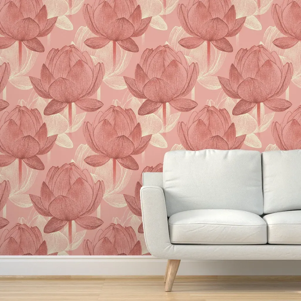 Lotus Flower Peel and Stick Wallpaper - Dusty Rose product