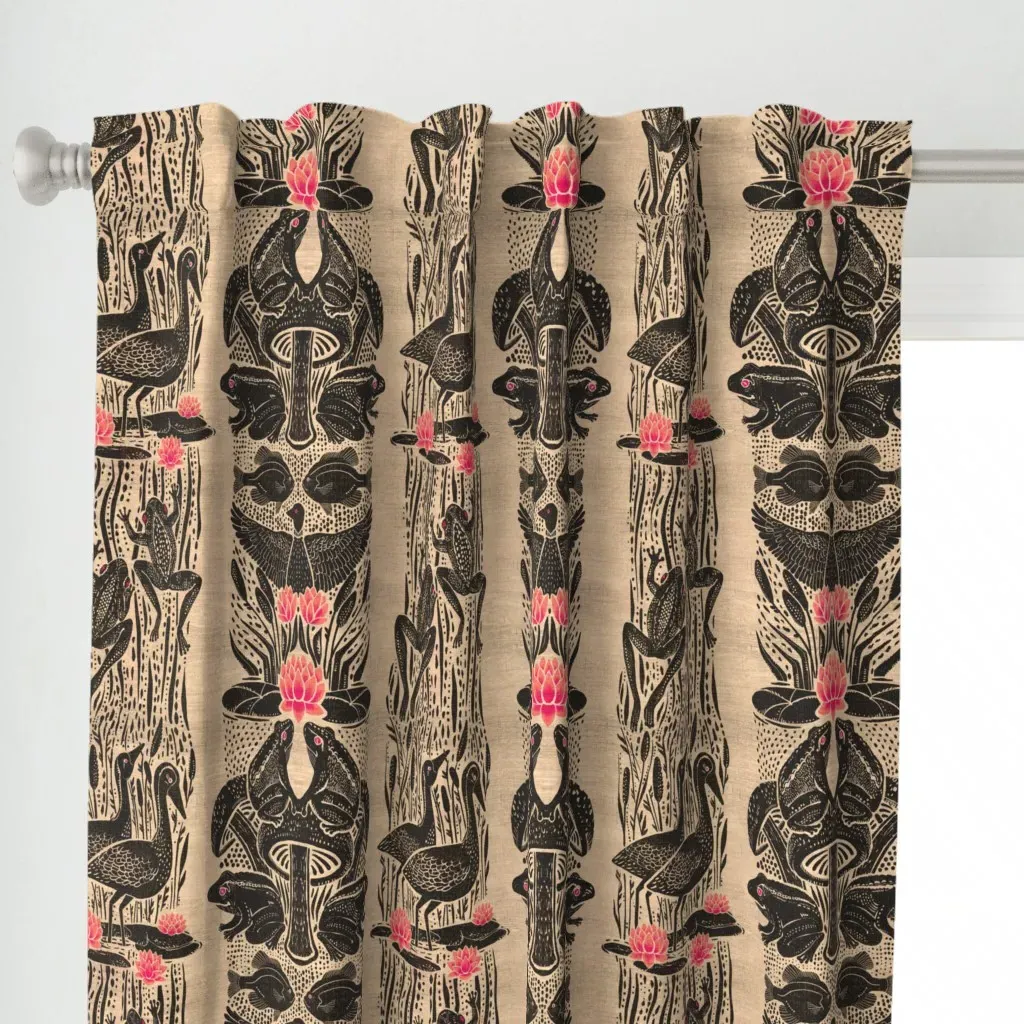 Louisiana Bullfrog Fete Curtain Panel - Black alternate view