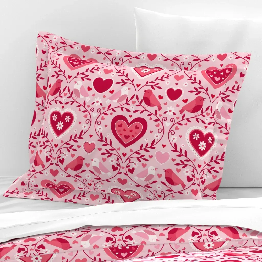 Love Birds Standard Flanged Cushion Cover - Red, Cotton Sateen product