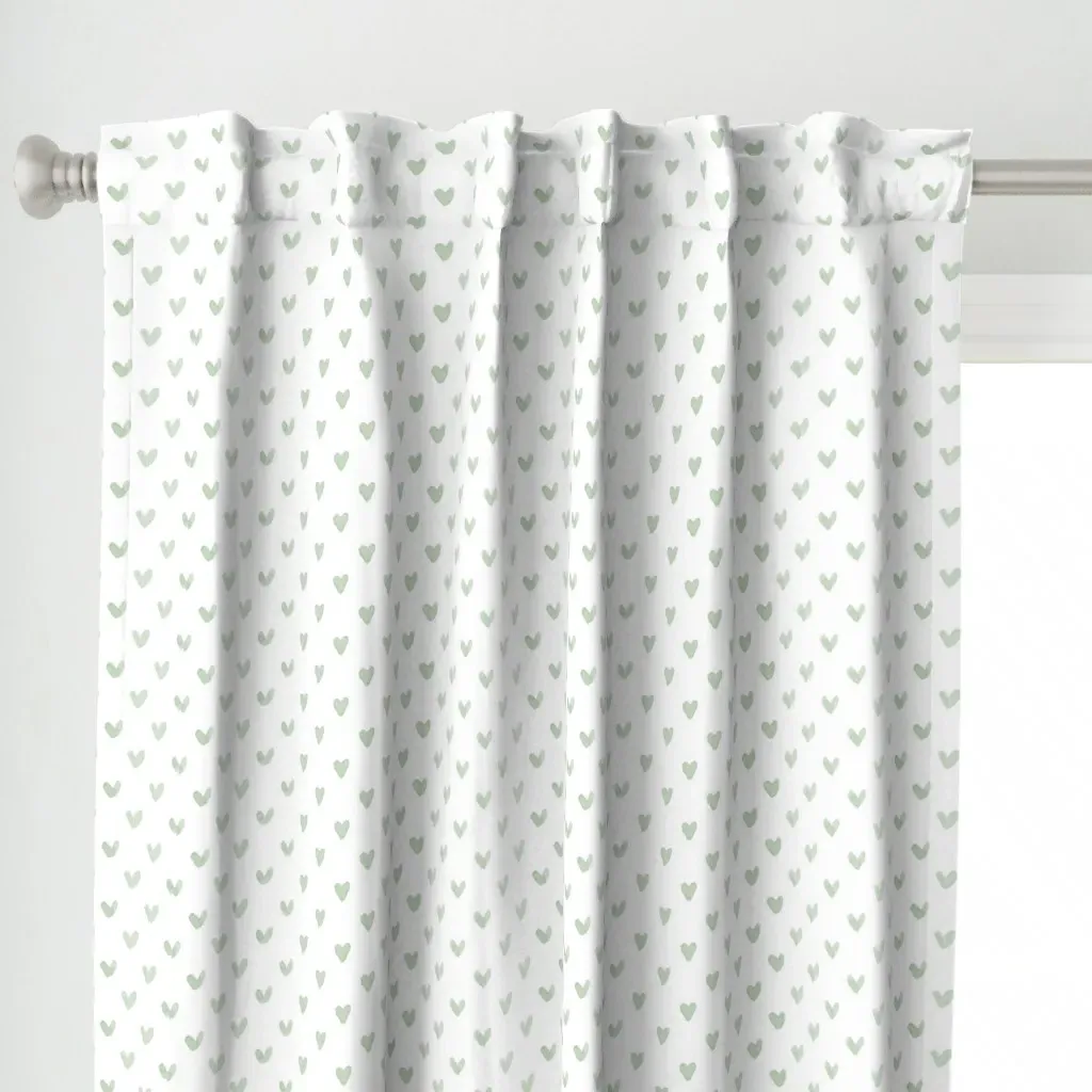 Love Hearts Curtain Panel - Sage Green alternate view