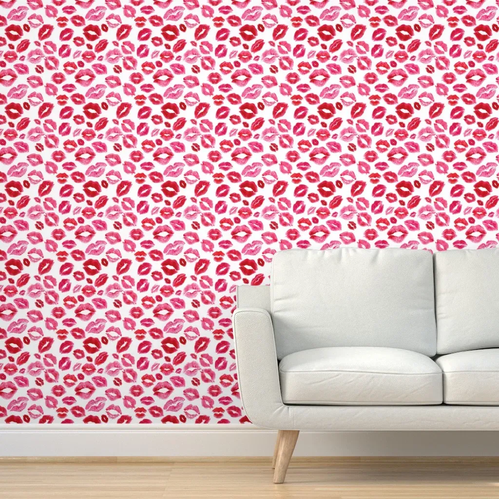 Love Lips Peel and Stick Wallpaper - Red, Pink product