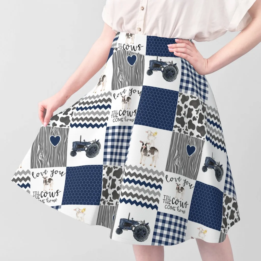 Love You Till The Cows Come Home Tractor Cheater Quilt - Navy Blue alternate view