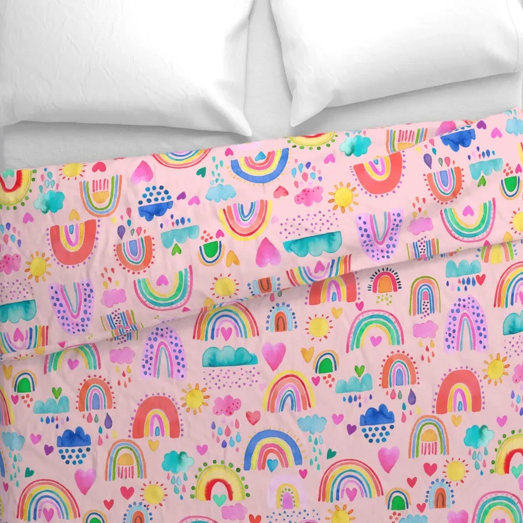 Lovely Rainbows Watercolor Duvet Cover - Pink alternate view