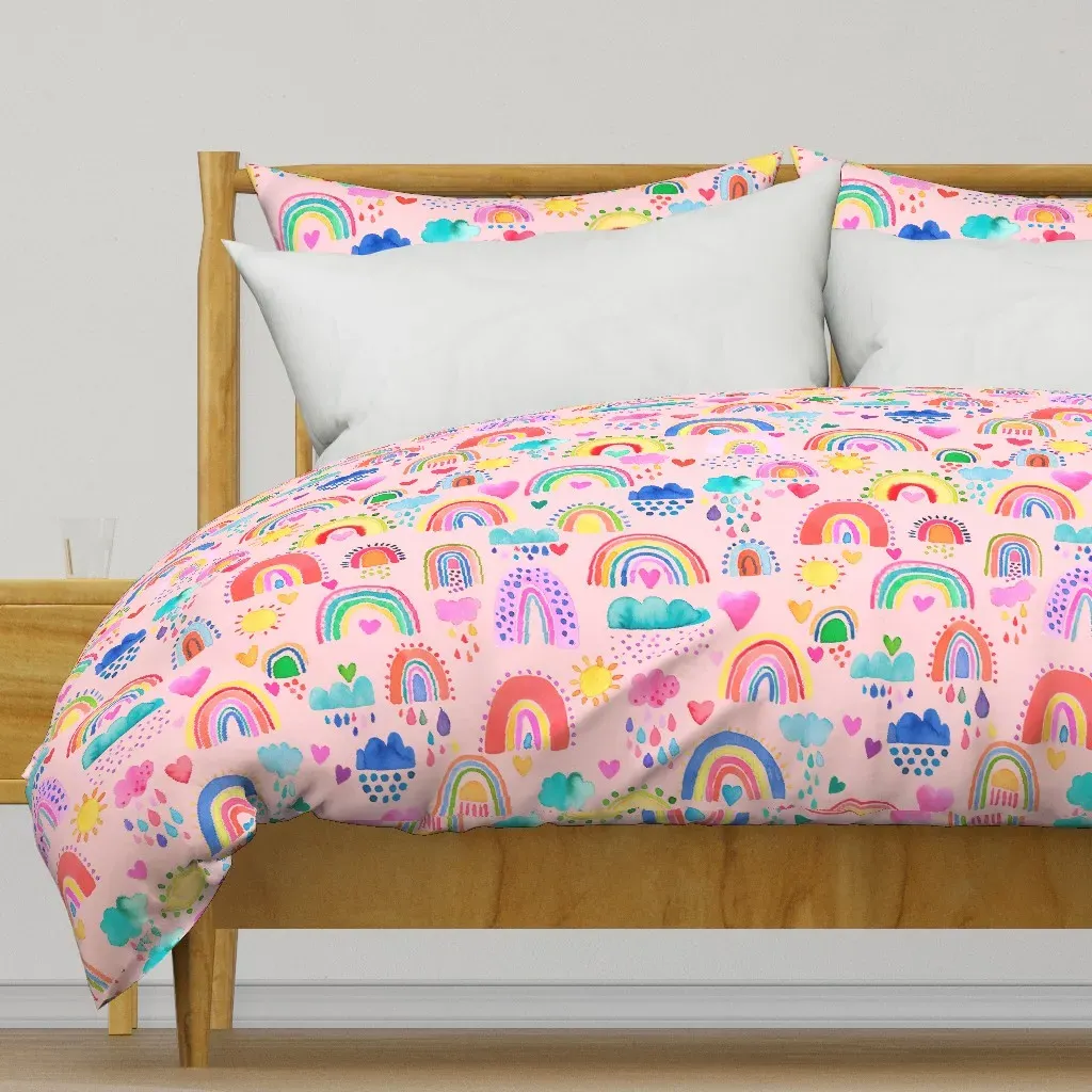 Lovely Rainbows Watercolor Duvet Cover - Pink product