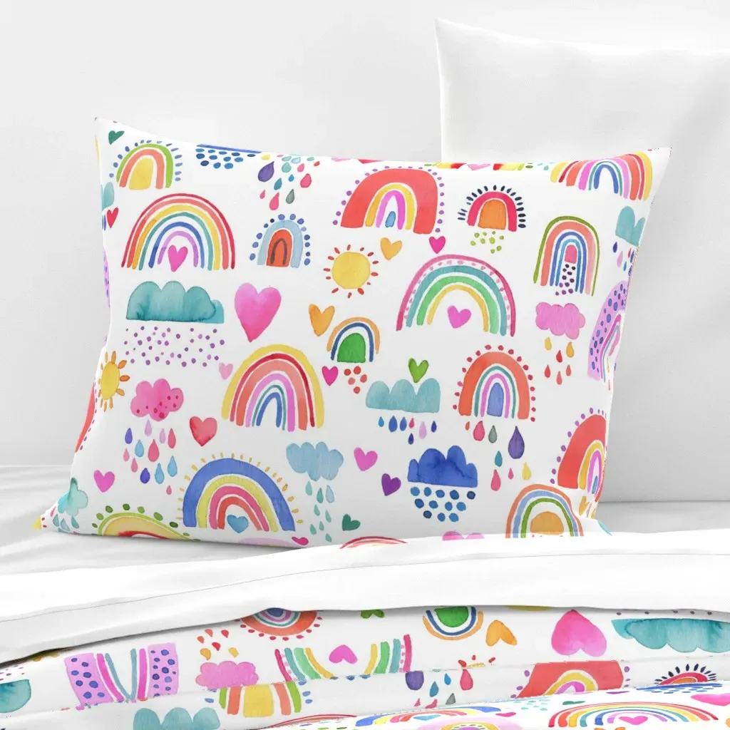 Lovely Rainbows Watercolor Nursery Pillow - Pink, Cotton Sateen product