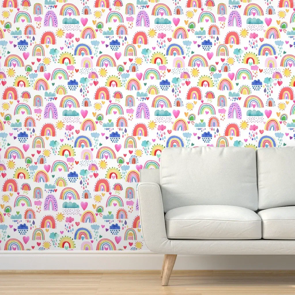 Lovely Rainbows Watercolor Peel and Stick Wallpaper - Pink, Multicolored product