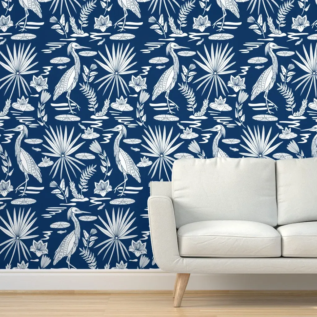 Lowcountry Egret Peel and Stick Wallpaper - White, Blue product