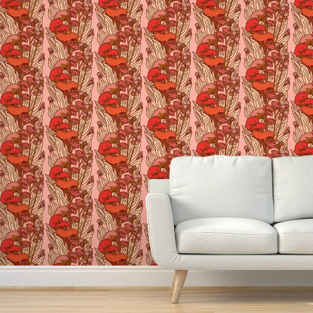 Lulu Floral Stripe Peel and Stick Wallpaper - Red Orange product