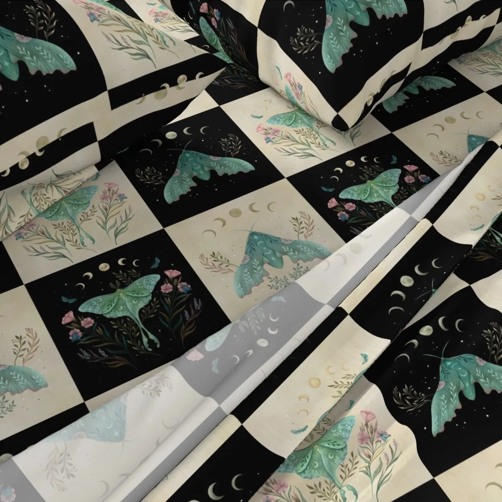 Luna And Forester Floral Moth Patchwork Quilt Fabric - Teal alternate view