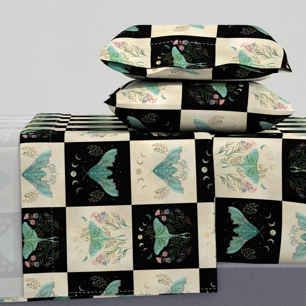 Luna And Forester Floral Moth Patchwork Quilt Fabric - Teal product