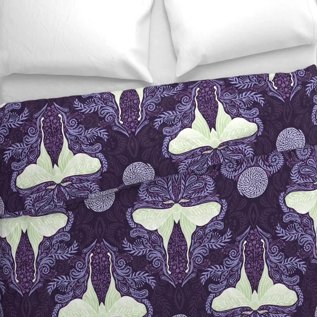 Luna Moon Moth Damask Duvet Cover - Purple alternate view