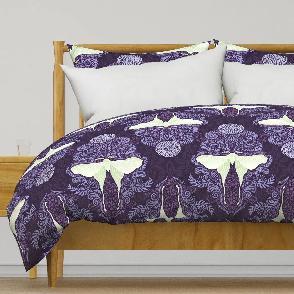 Luna Moon Moth Damask Duvet Cover - Purple product