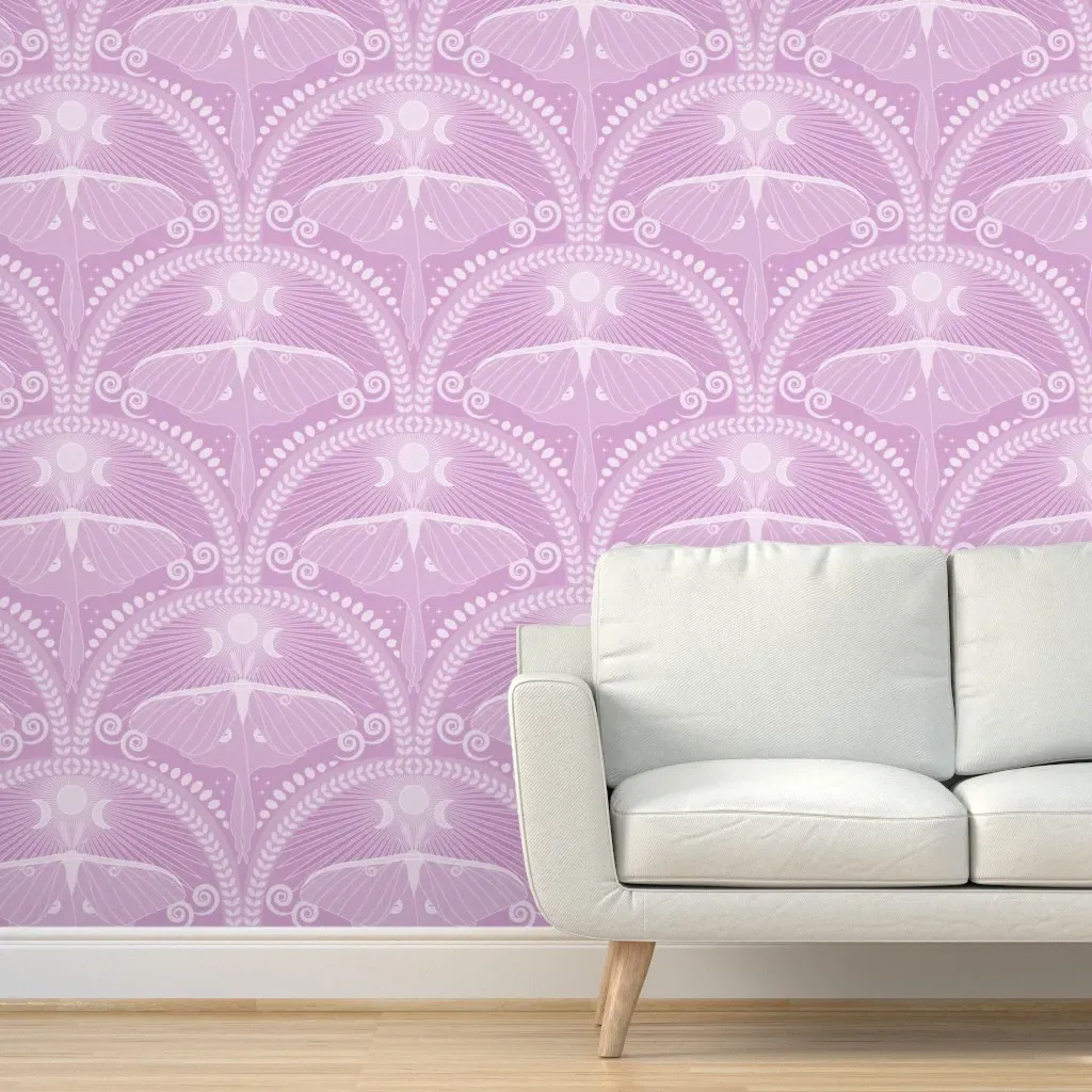 Luna Moth Ascent Art Deco Peel and Stick Wallpaper - Lavender product