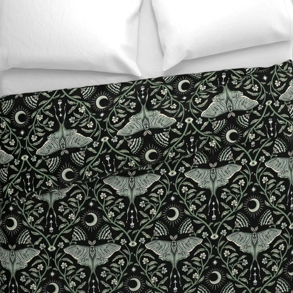 Luna Moth Damask Moon Flowers Duvet Cover - Sage Green alternate view