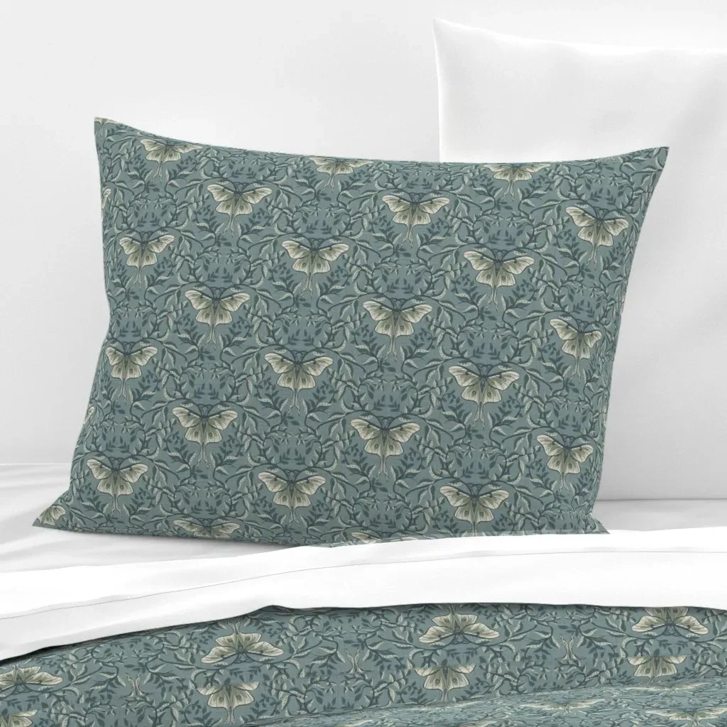 Luna Moth Leafy Vines Standard Knife Edge Pillow - Sage, Cotton Sateen product