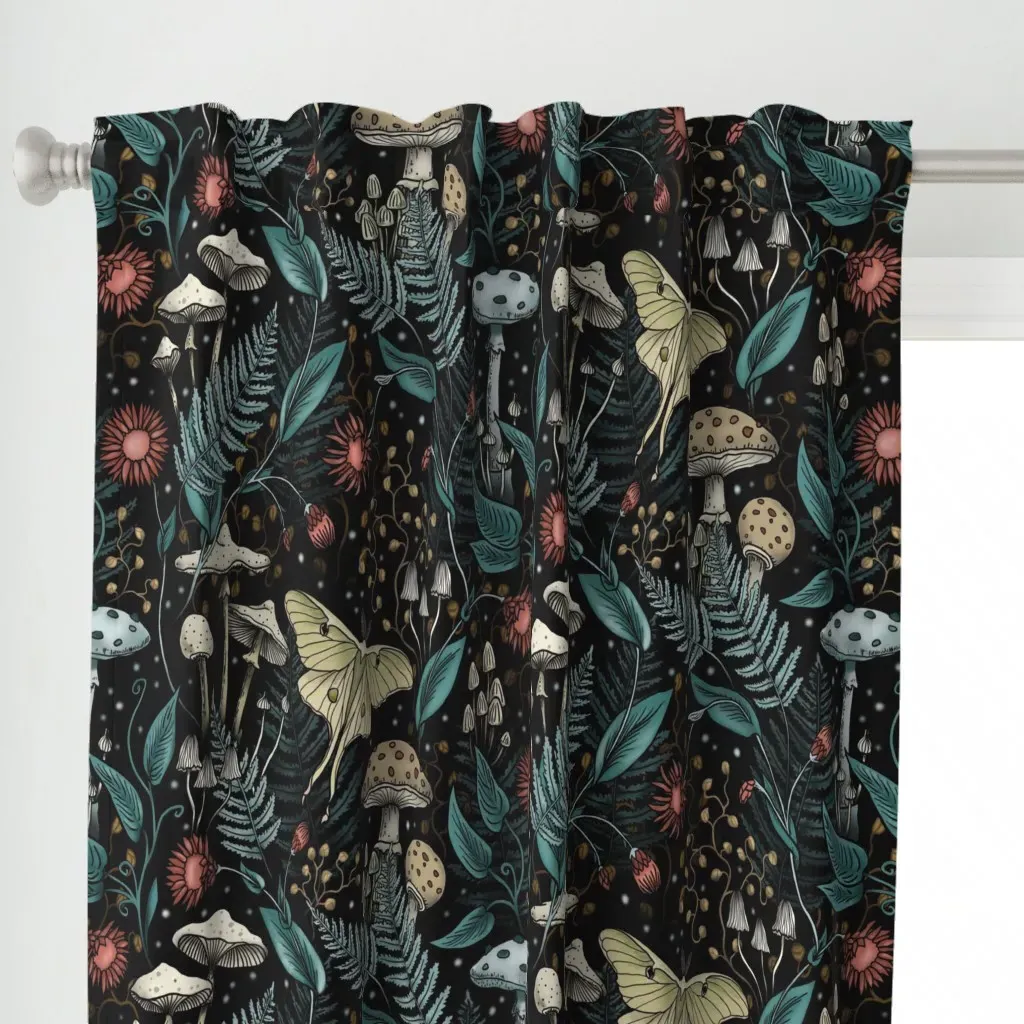 Luna Moth Starlight Mushroom Curtain Panel - Teal alternate view