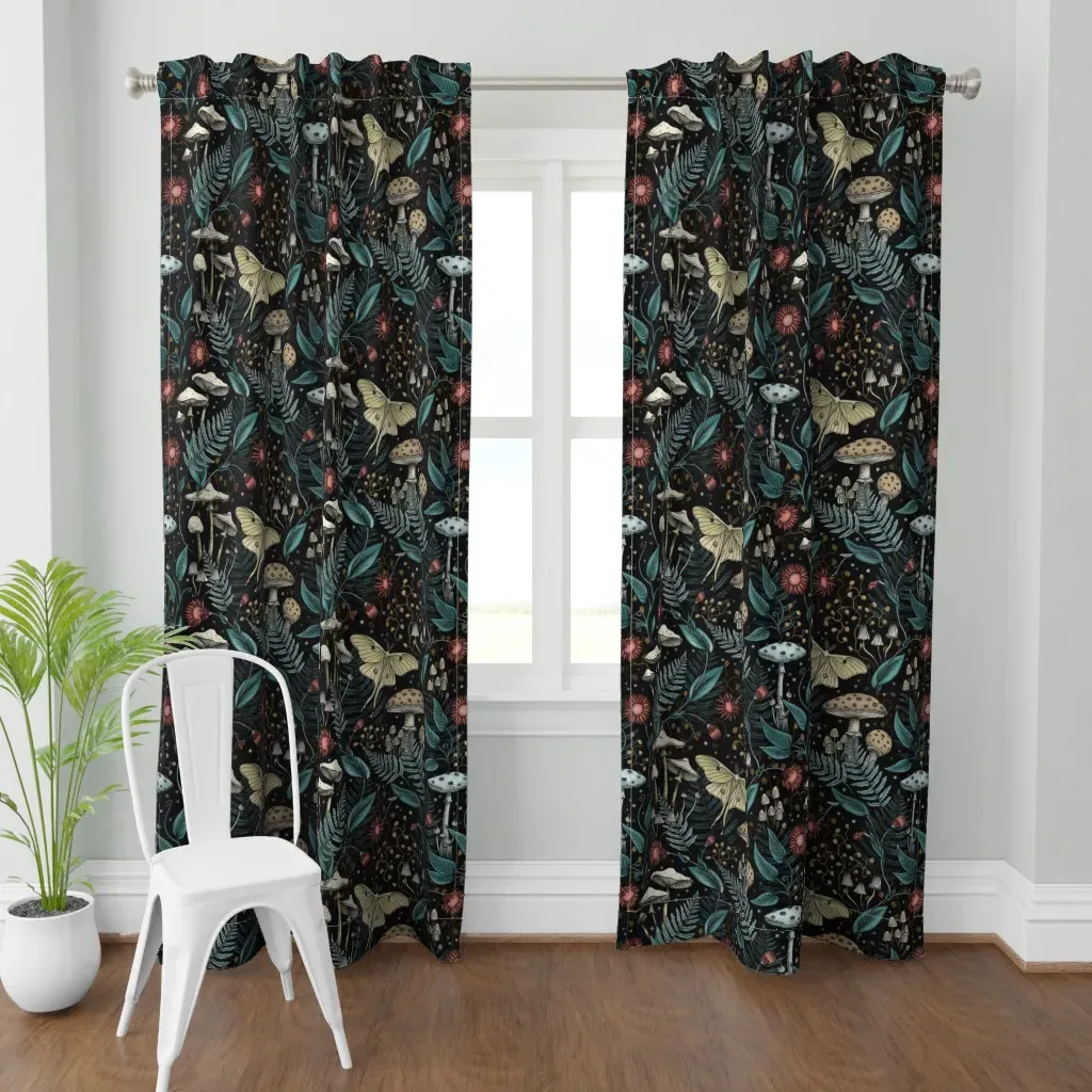 Luna Moth Starlight Mushroom Curtain Panel - Teal product