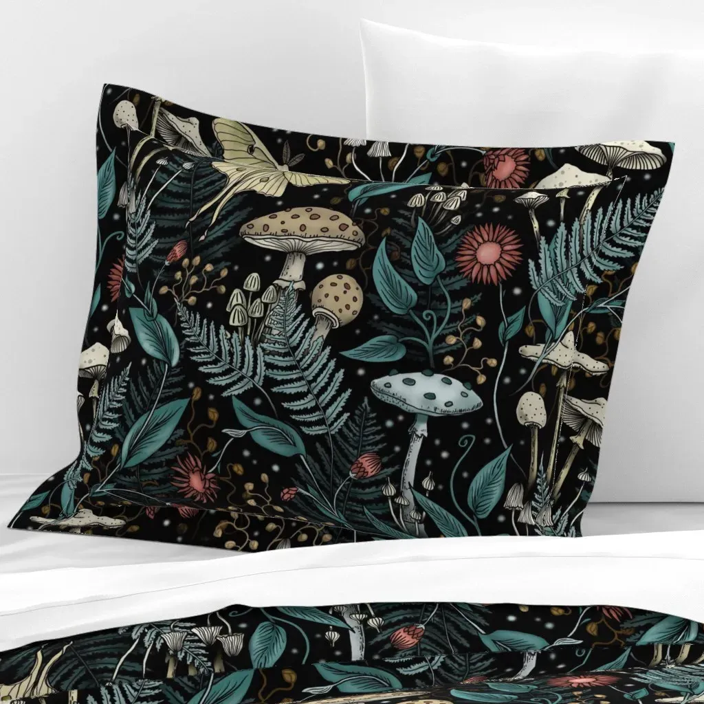 Luna Moth Starlight Standard Flanged Pillow Sham - Teal, Cotton Sateen product