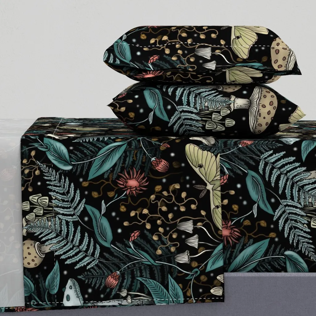 Luna Moth Woodland Forest King Sheet Set - Teal product