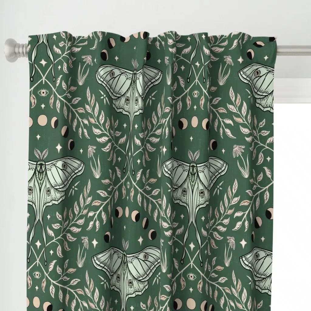 Luna Moths Damask Curtain Panel - Green alternate view