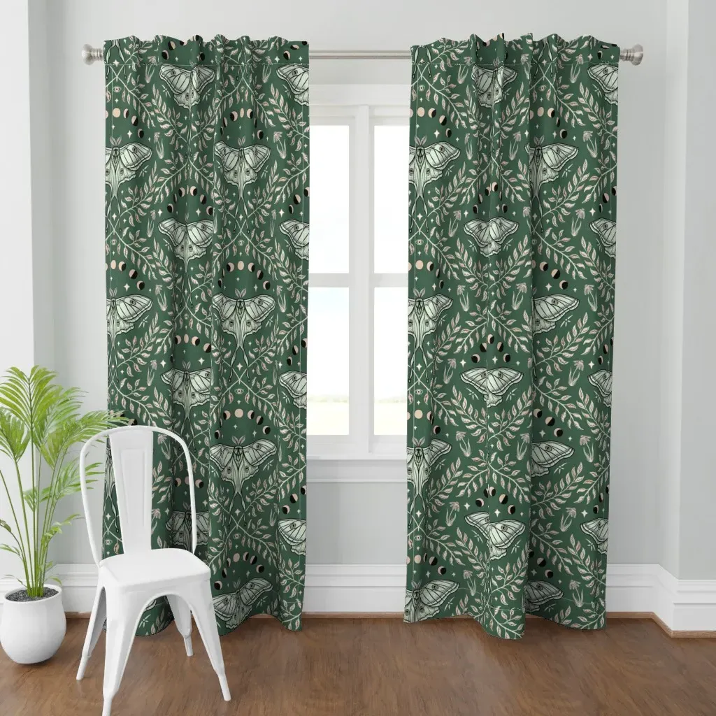 Luna Moths Damask Curtain Panel - Green product