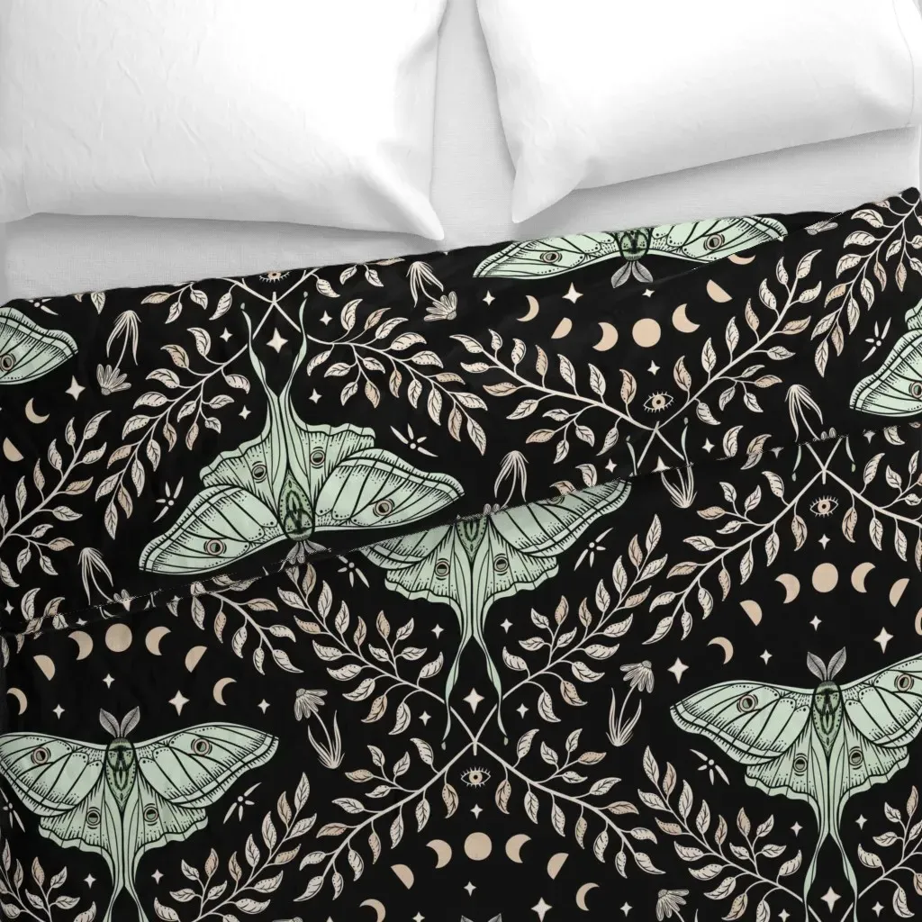 Luna Moths Damask With Moon Duvet Cover - Pale Green alternate view