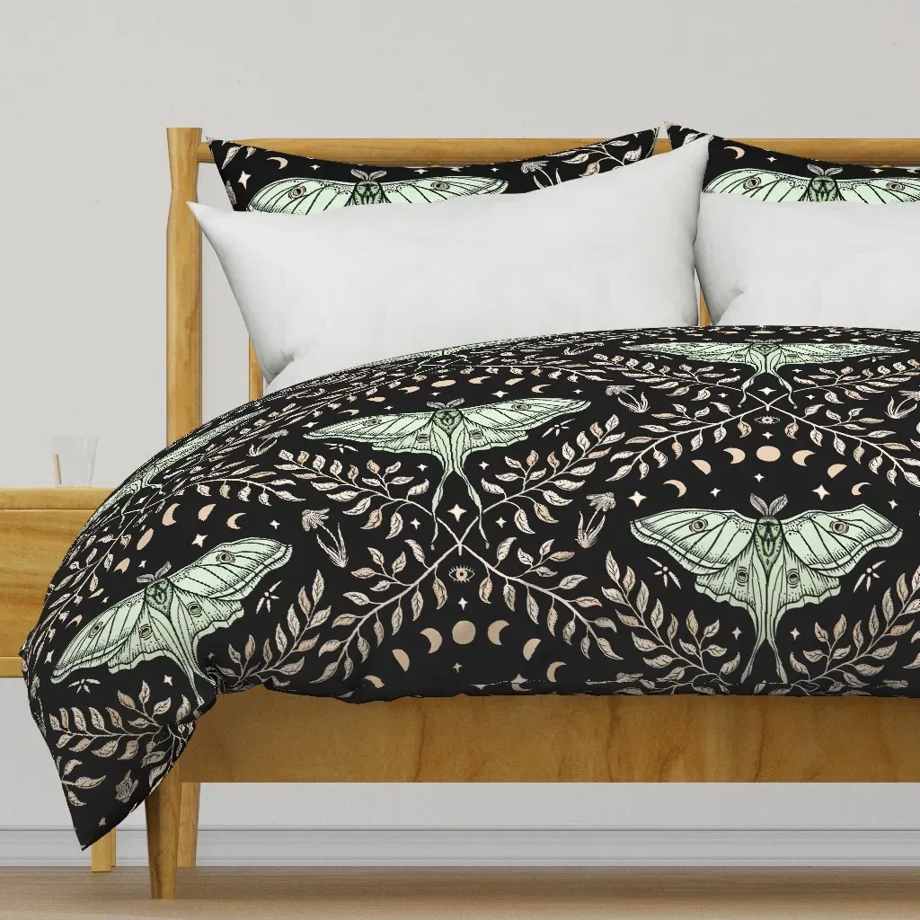 Luna Moths Damask With Moon Duvet Cover - Pale Green product